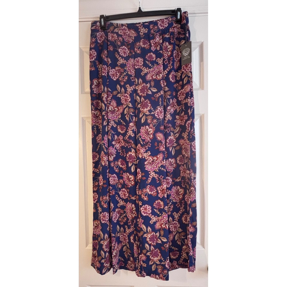 Vince Camuto Wonderwall Floral Wide Leg Pants Deep Sky Blue Pink Resort Large
